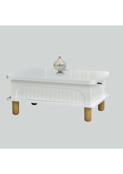 Lidya Akıllı Sehpa Beyaz Renkli Açılır Kapanır 4 Fonksiyonlu Mebran Tasarım 90x60 Cm
