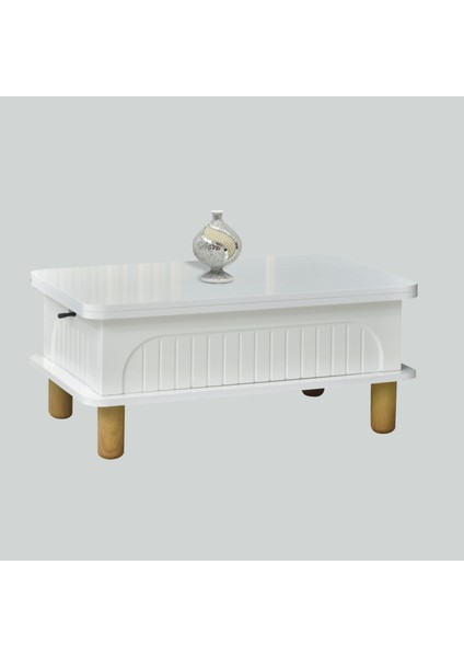 Lidya Akıllı Sehpa Beyaz Renkli Açılır Kapanır 4 Fonksiyonlu Mebran Tasarım 90x60 Cm