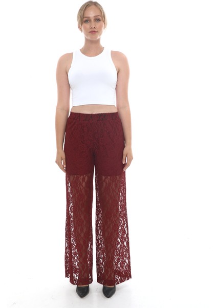 Şort Astarlı Bordo Dantel Pantolon
