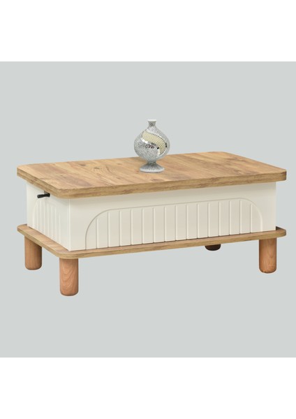 Lidya Akıllı Sehpa Atlantik Çam Krem 4 Fonksiyonlu Açılır Mekanizmalı 90x39x60 Cm