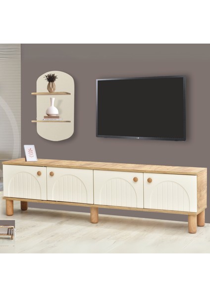 Lidya Duvar Ünitesi Krem Raflı Duvara Asılabilir Atlantik Çam 180x50x36 Cm
