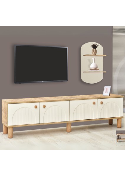 Lidya Duvar Ünitesi Krem Raflı Duvara Asılabilir Atlantik Çam 180x50x36 Cm