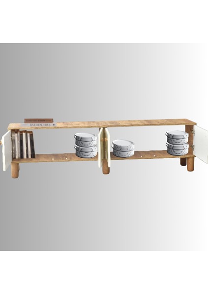 Lidya Duvar Ünitesi Krem Raflı Duvara Asılabilir Atlantik Çam 180x50x36 Cm