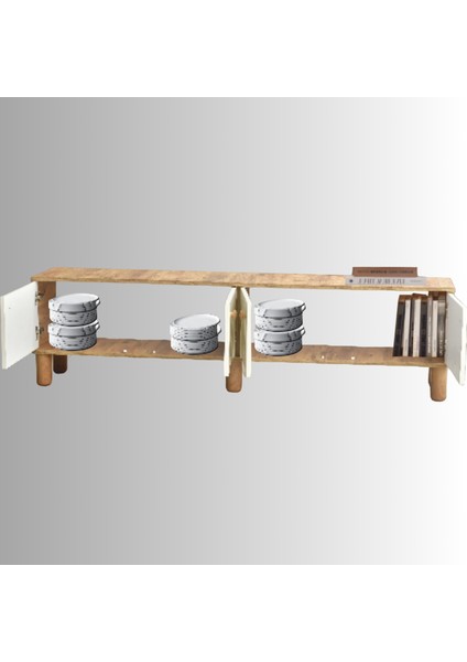 Lidya Duvar Ünitesi Krem Raflı Duvara Asılabilir Atlantik Çam 180x50x36 Cm