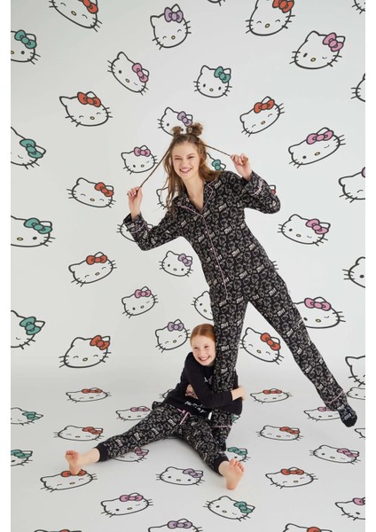 Kız Çocuk Siyah Kız Uzun Kol Pamuklu Pijama Takımı modelleri