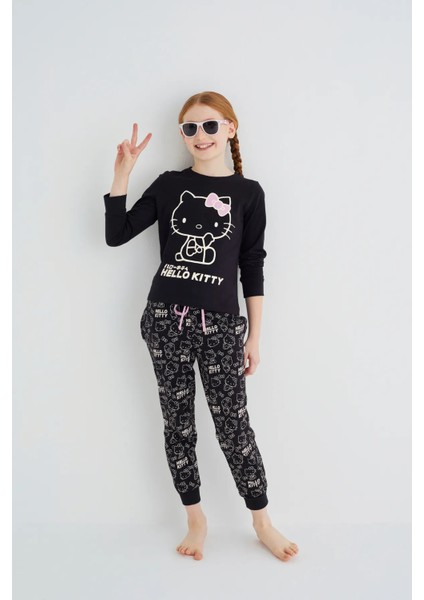 Kız Çocuk Siyah Kız Uzun Kol Pamuklu Pijama Takımı fırsatları