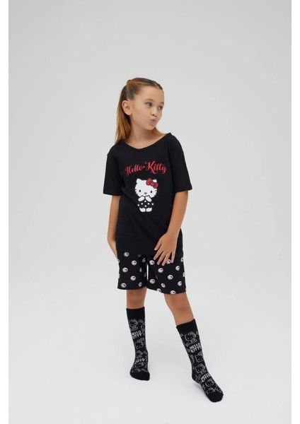 Kız Çocuk Kollu Şortlu Pamuklu Pijama Takımı