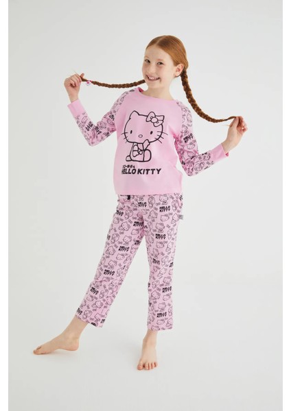 Kız Çocuk Pembe Kız Uzun Kol Pamuklu Pijama Takımı