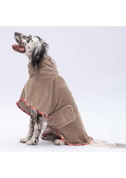 Bej Bogota Köpek Bornozu-Köpek Kurulama Havlusu- Kedi Köpek Kıyafeti