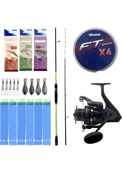 Hazır Tekne Oltası Seti Okuma Orata Tekne Kamışı 202CM 150-200GR 2 Parça Olta Kamışı&okuma Wave Power WP-8000A1 Olta Makinesi