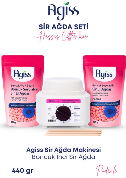 Sir Ağda Makinesi + 2 Adet Hassas Ciltler Için Boncuk Soyulabilir Inci El Ağda + Spatula Seti