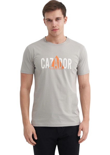 Erkek Bisiklet Yaka Pamuklu Baskılı Tişört 4155