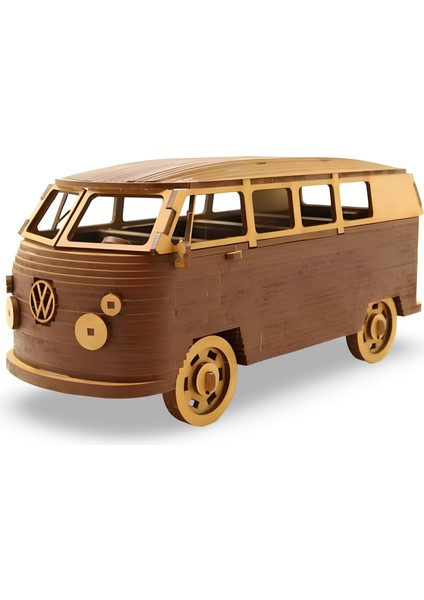 Volkswagen T1 Ahşap Model Araba - Retro Vw Minibüs Maketi - 91 Parça Ahşap 3D Kit