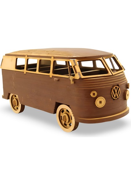 Volkswagen T1 Ahşap Model Araba - Retro Vw Minibüs Maketi - 91 Parça Ahşap 3D Kit