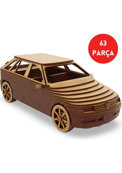 Volkswagen Golf Tarzı Ahşap Maket - 63 Parça 3D Puzzle - Ahşap Golf Otomobil Maketi