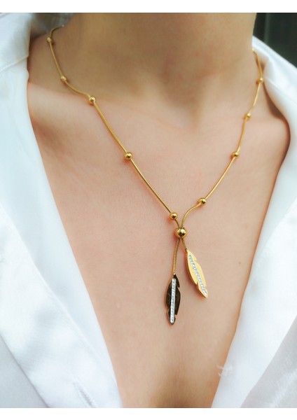 Gold Renkli Yaprak Figürlü Parlak Taşlı Kadın Kolye fiyatları