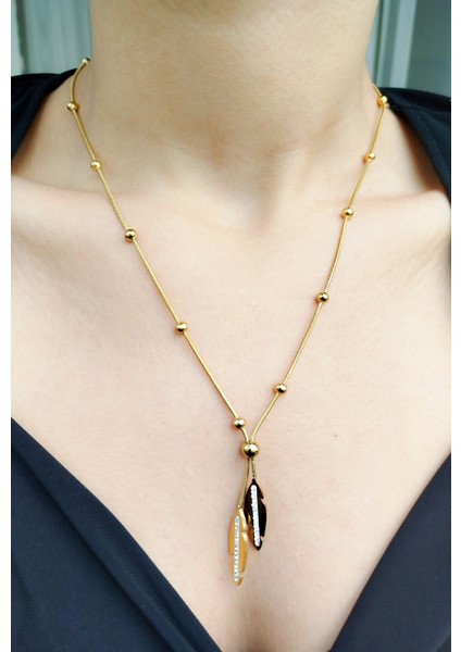 Gold Renkli Yaprak Figürlü Parlak Taşlı Kadın Kolye fırsatları