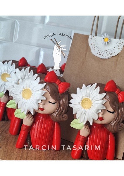 15 cm Papatyalı Kız Saksı/kalemlik,büro/ofis, Doğum Günü Hediyesi