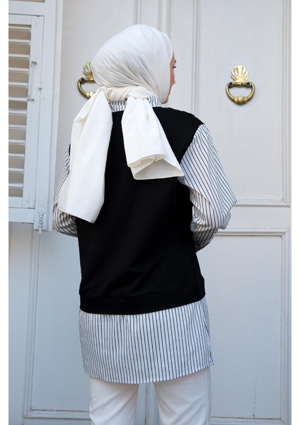 Seçil Kadın Siyah Günlük Penye Süveter Detaylı Çizgili Gömlek SECIL-4997 indirimleri