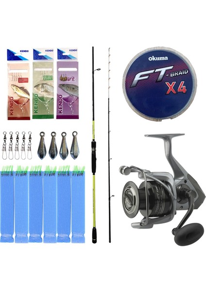 Hazır Tekne Oltası Seti Okuma Orata Tekne Kamışı 202CM 150-200GR 2 Parça Olta Kamışı&okuma Tomcat 8000 6+1bb Olta Makinesi