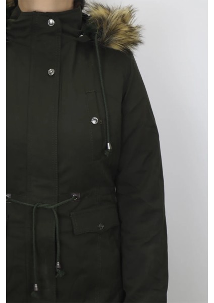 Fistan Store Kadın Hakim Yaka Dar Kalıp Kapüşonlu Çıtçıt Kapamalı Kışlık Keten Kaban fiyatları