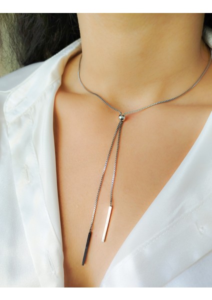 Gümüş Renkli Asansörlü Ayarlanabilir Çelik Kadın Kolye