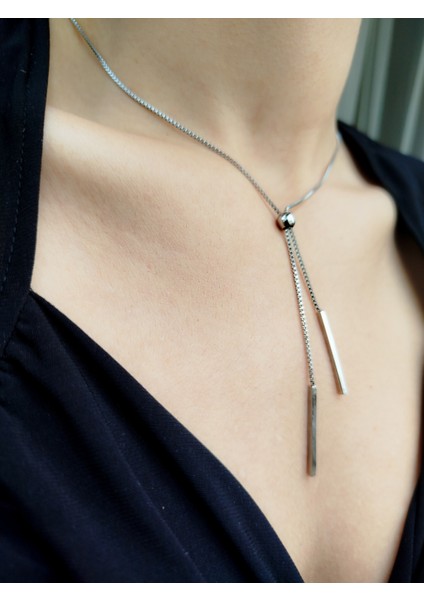 Gümüş Renkli Asansörlü Ayarlanabilir Çelik Kadın Kolye modelleri