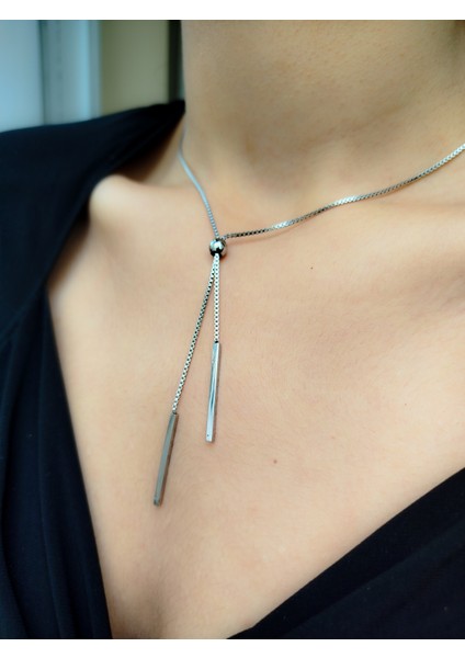 Gümüş Renkli Asansörlü Ayarlanabilir Çelik Kadın Kolye fırsatları