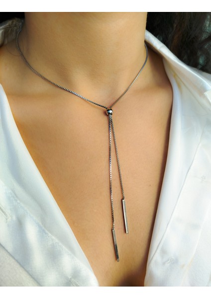 Gümüş Renkli Asansörlü Ayarlanabilir Çelik Kadın Kolye