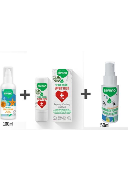 Doğal Yaz Seti Sinek Kovucu Yatıştırıcı Stick Leke Karşıtı Güneş Losyonu 3'lü Set