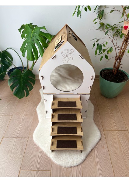 , Ahşap Tavşan Evi, Medium Boy, Iki Katlı Tavşan Kalesi, Modern Tavşan Mobilyası, Ahşap Evcil Hayvan Evi, Tavşan Yatağı fiyatları