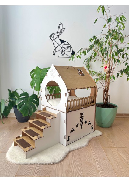, Ahşap Tavşan Evi, Medium Boy, Iki Katlı Tavşan Kalesi, Modern Tavşan Mobilyası, Ahşap Evcil Hayvan Evi, Tavşan Yatağı modelleri