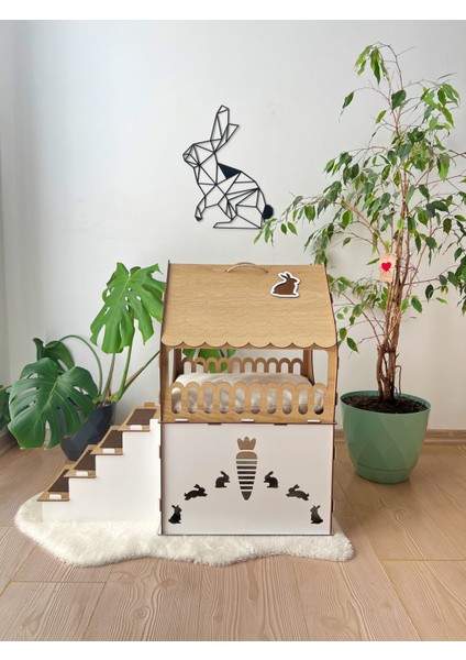 , Ahşap Tavşan Evi, Medium Boy, Iki Katlı Tavşan Kalesi, Modern Tavşan Mobilyası, Ahşap Evcil Hayvan Evi, Tavşan Yatağı fırsatları