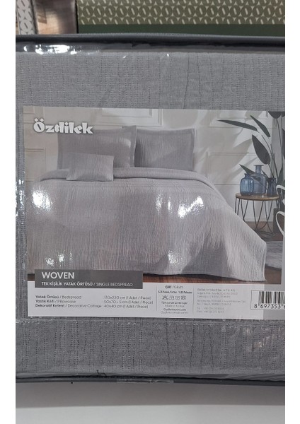 Yatak Örtüsü Takımı Tek Kişilik Woven Gri