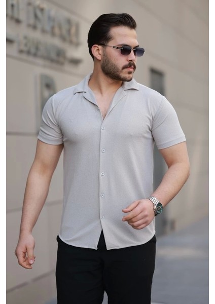 Erkek Kısa Kollu Örme Kumaş Pamuklu Gömlek