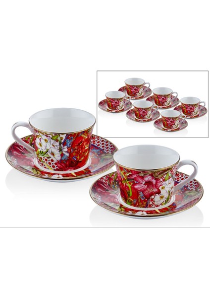 Lilyum Desenli 2'li Çay Fincan 15,5X15,5X7CM Decorative Porselen