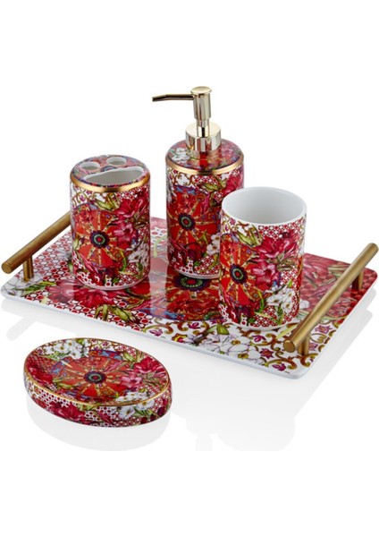 Lilyum Desenli 5'li Banyo Set Porselen 31X20,5X20CM Decorative
