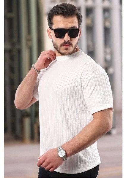 Erkek Kısa Kollu Örgü Kumaş Bisiklet Yaka T-Shirt