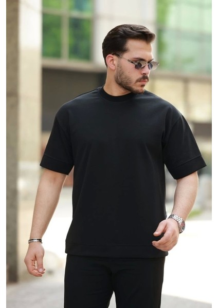 Erkek Basic Oversize Double Face Kumaş Kısa Kollu Tshirt