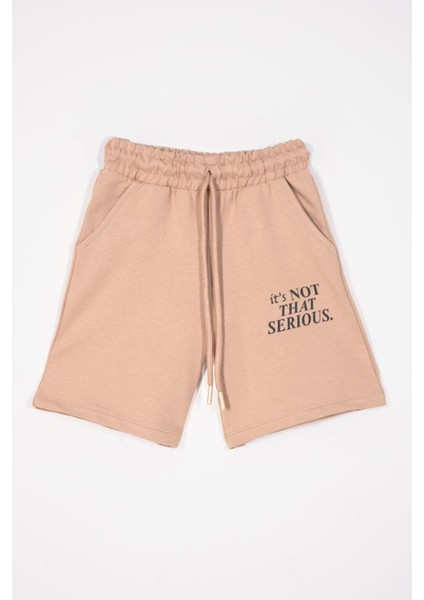 Yazı Baskılı Bağcık Detaylı Vizon Renk Erkek Çocuk Kapri