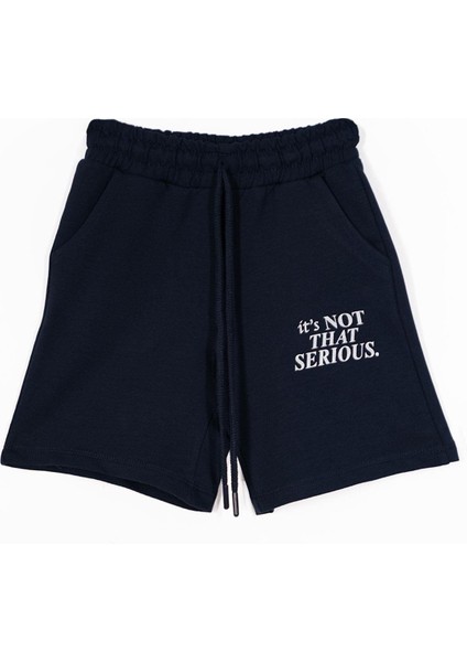 Yazı Baskılı Bağcık Detaylı Lacivert Renk Erkek Çocuk Kapri