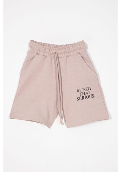 Yazı Baskılı Bağcık Detaylı Taş Rengi Renk Erkek Çocuk Kapri