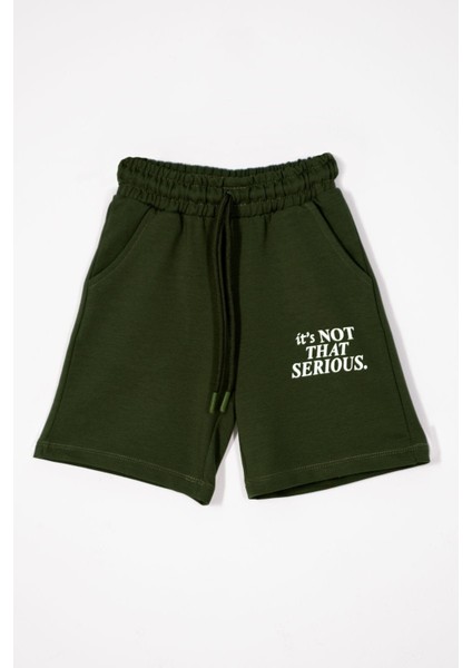 Yazı Baskılı Bağcık Detaylı Haki Renk Erkek Çocuk Kapri