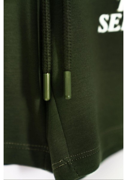 Yazı Baskılı Bağcık Detaylı Haki Renk Erkek Çocuk Kapri modelleri