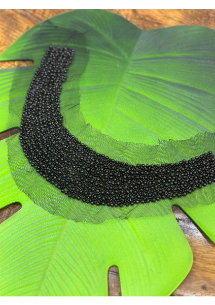 Siyah Boncuk Işleme Yaka Dikiş Giyim Aplike 21X8 cm