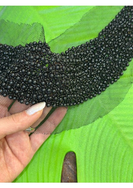 Siyah Boncuk Işleme Yaka Dikiş Giyim Aplike 21X8 cm fiyatları