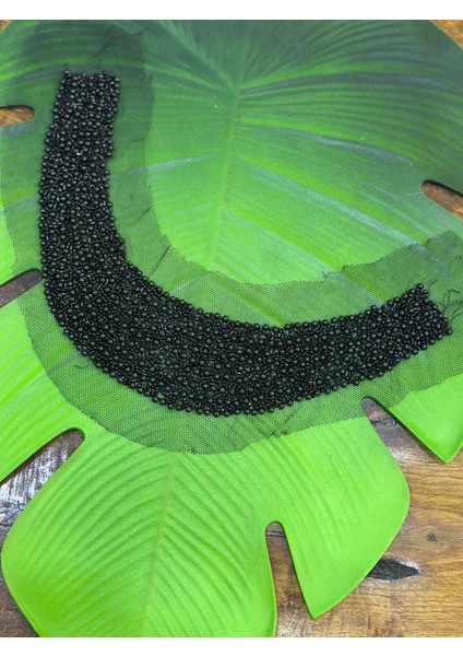 Siyah Boncuk Işleme Yaka Dikiş Giyim Aplike 21X8 cm modelleri