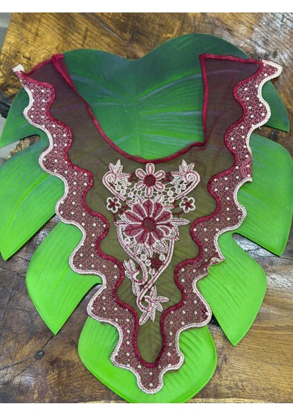 Bordo Nakış Işleme Yaka Dikiş Aplike 46X29 cm