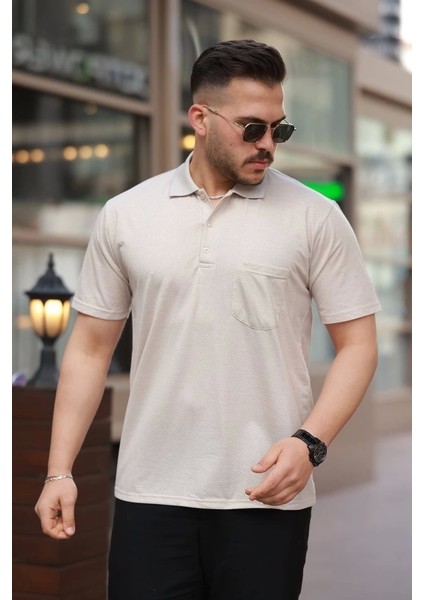Erkek Yakalı Mini Jakarlı Kısa Kollu T-Shirt