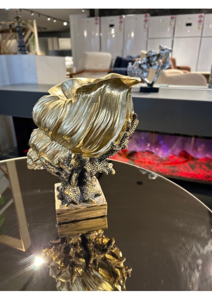 El Yapımı Polyester Gold Kaplama Istiridye Mercan Dekoratif Biblo